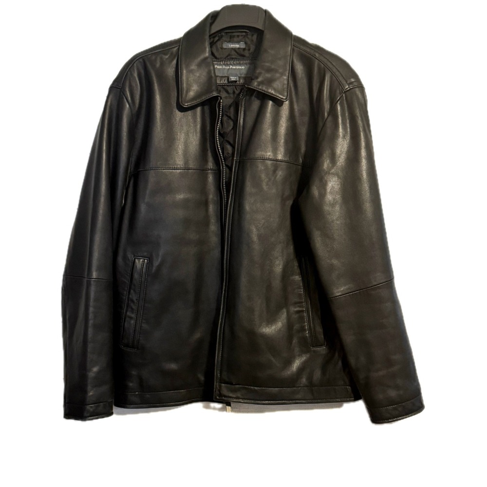Perry Ellis Portfolio Men's Lambskin Leather Jacket Size M Black Quilted Lined